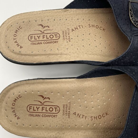 Fly Flot Blue Suede Anti Shock Anatomic Slide Cushioned Sandals Women US 8 Italy - Picture 8 of 11